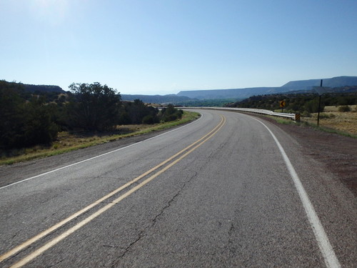GDMBR: A turn toward the Rio Chama canyon, a very narrow roadway that leads to Abiquiu.